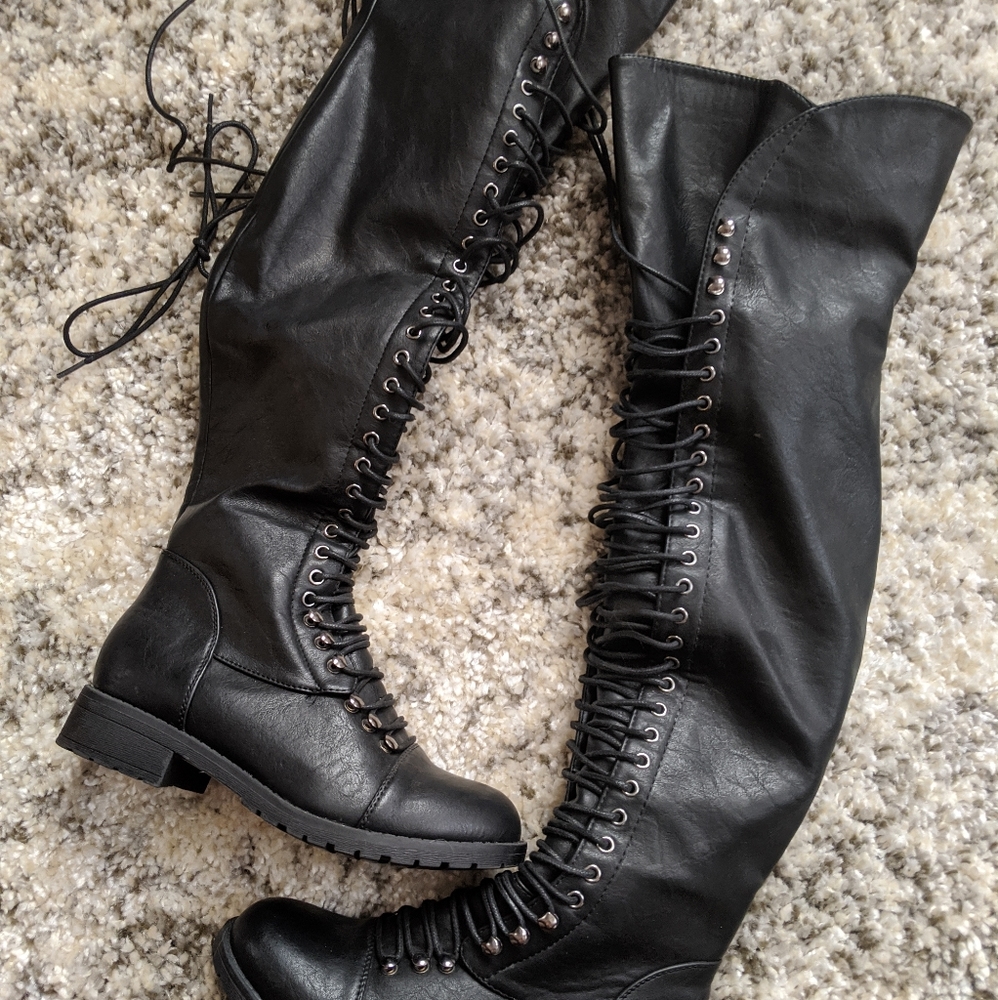 Black Vegan Leather Over-the-knee Boots SZ: 6